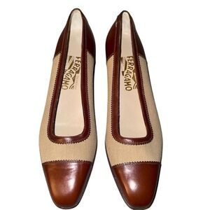 Salvatore Ferragamo Women's Flats Brown‎ Beige Size 8 AAAA Narrow Slip On Casual